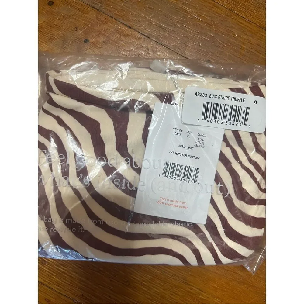 Andie Swim The Hipster Bikini Bottom Bias Stripe Truffle NWT XL